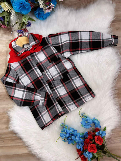 Camisa a cuadros Junino negra, roja y blanca con bufanda