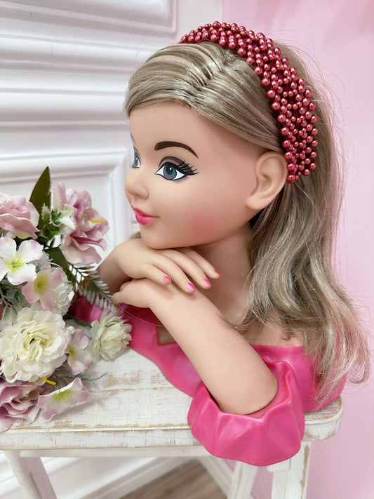 Tiara infantil de lujo con perla Marsala ancha