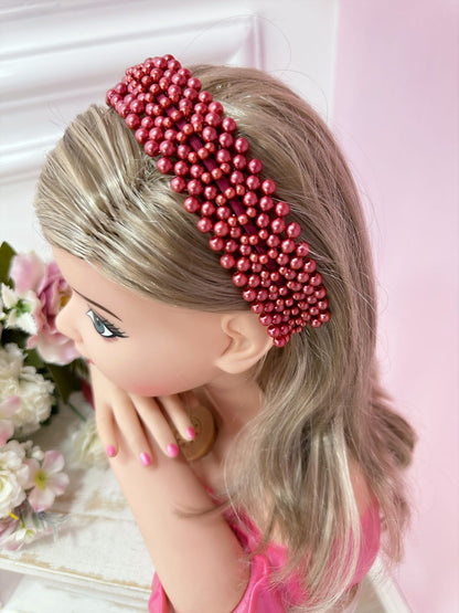 Tiara infantil de lujo con perla Marsala ancha