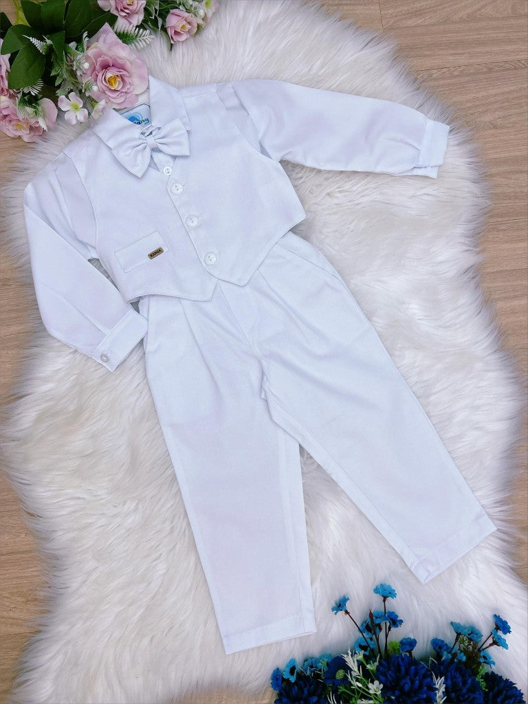 Conjunto formal, pantalón, camisa, chaleco, corbata, blanco 