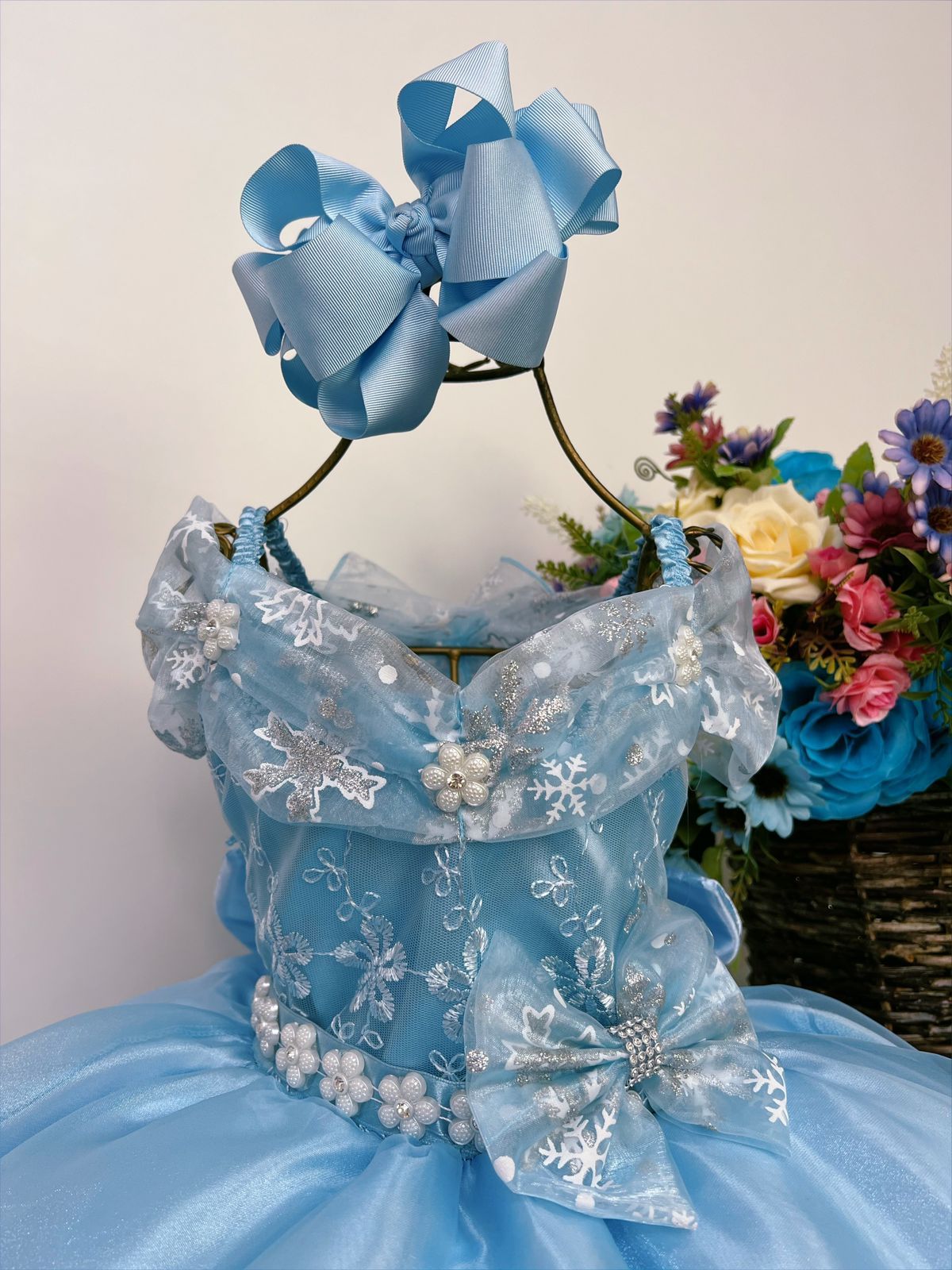 Vestido infantil de Frozen con capa y lazo para fiesta de princesas de lujo