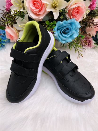 Zapatillas deportivas negras y lima con velcro para niñas 