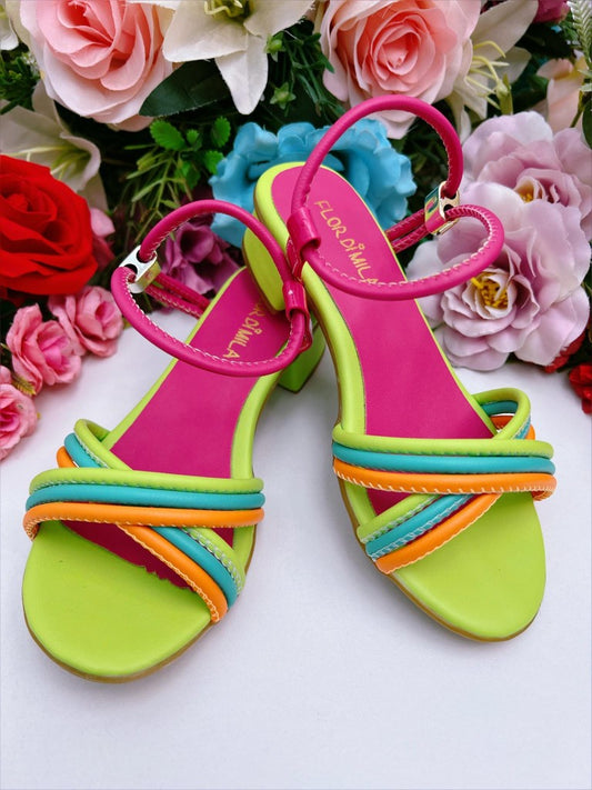 Sandalias planas para niños con tiras de colores y tacones de lujo 