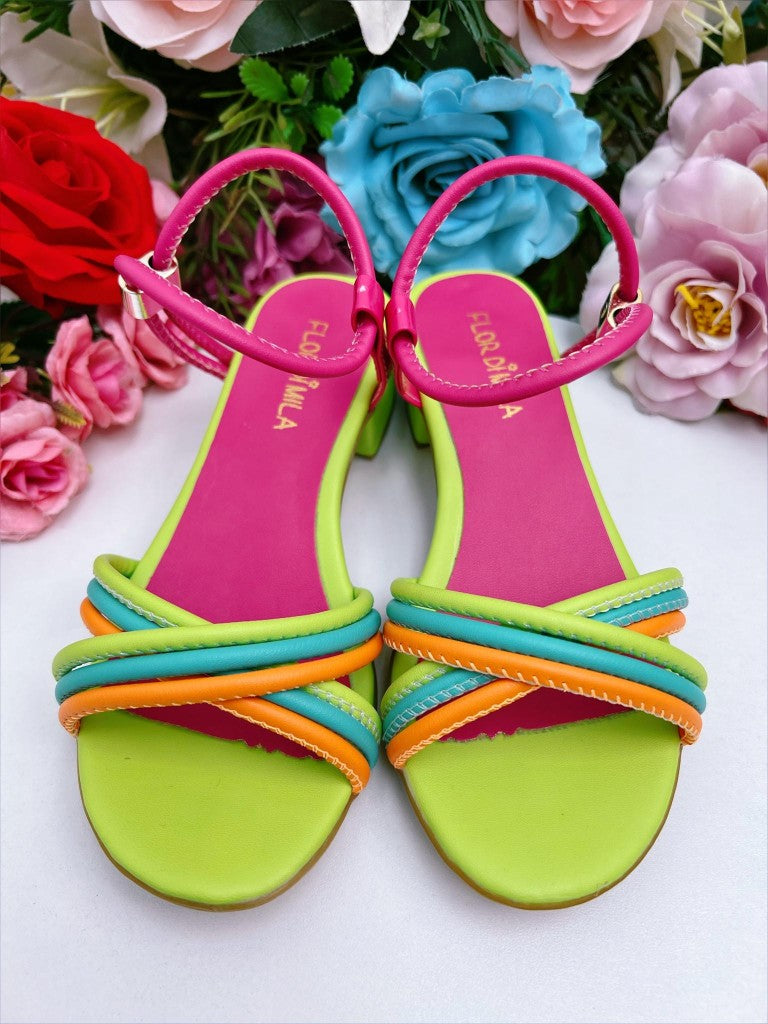 Sandalias planas para niños con tiras de colores y tacones de lujo 