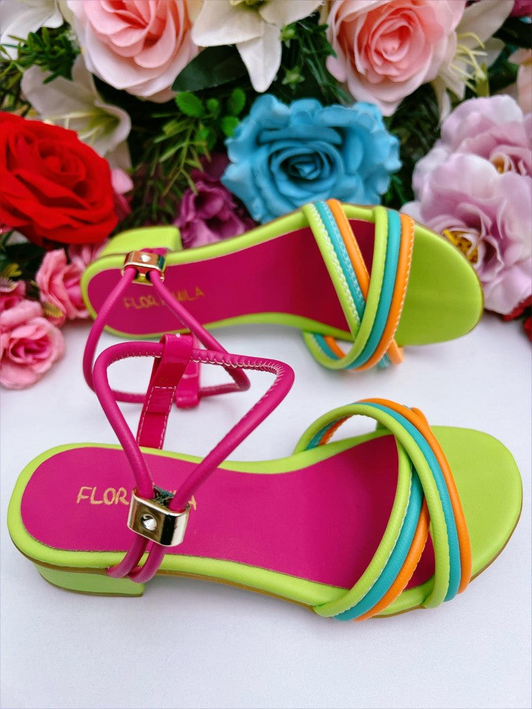 Sandalias planas para niños con tiras de colores y tacones de lujo 
