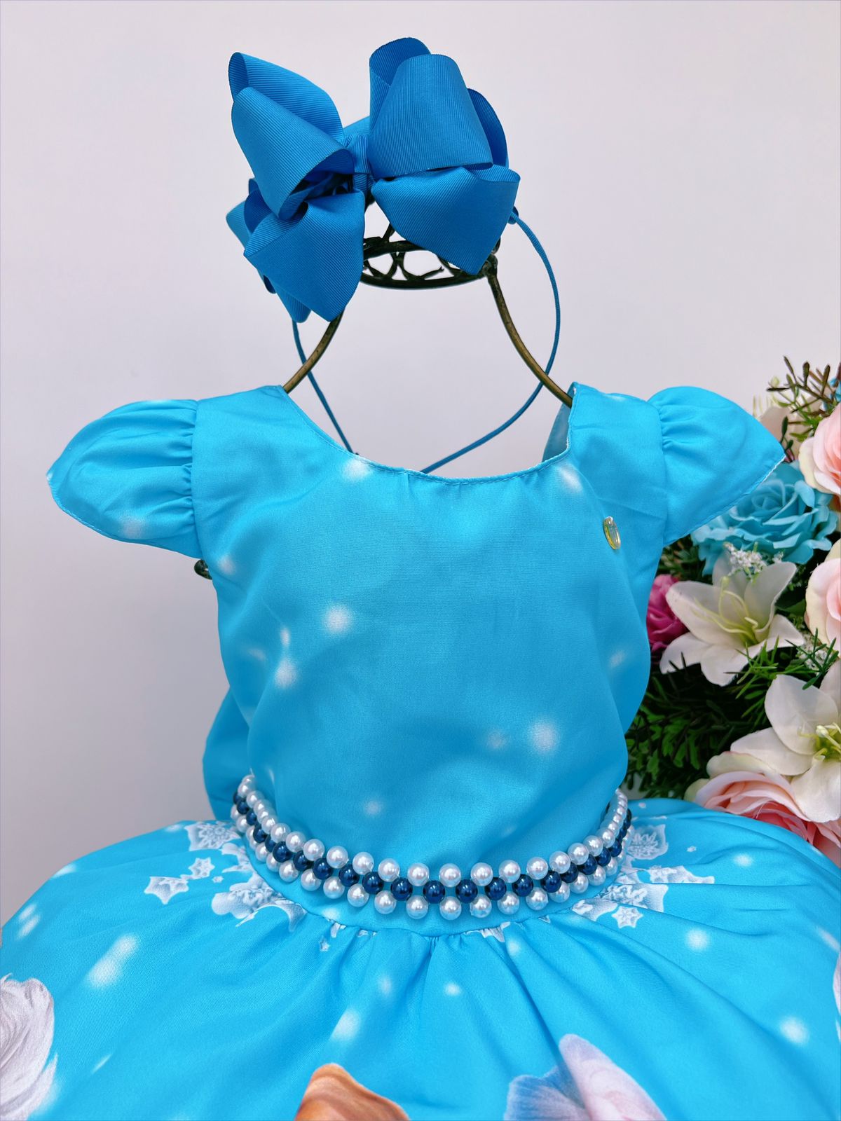 Vestido de princesa congelada con perlas de lujo
