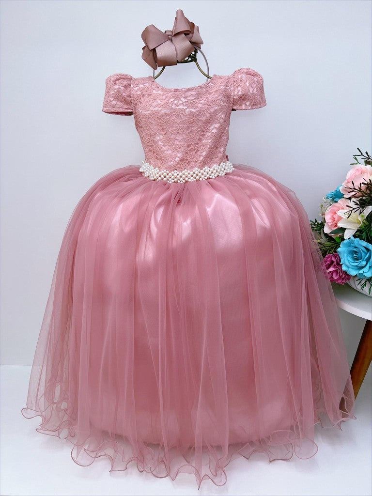 Vestido infantil Royal Rose con encaje y perlas para fiesta de lujo