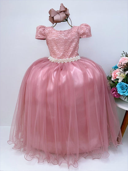Vestido infantil Royal Rose con encaje y perlas para fiesta de lujo