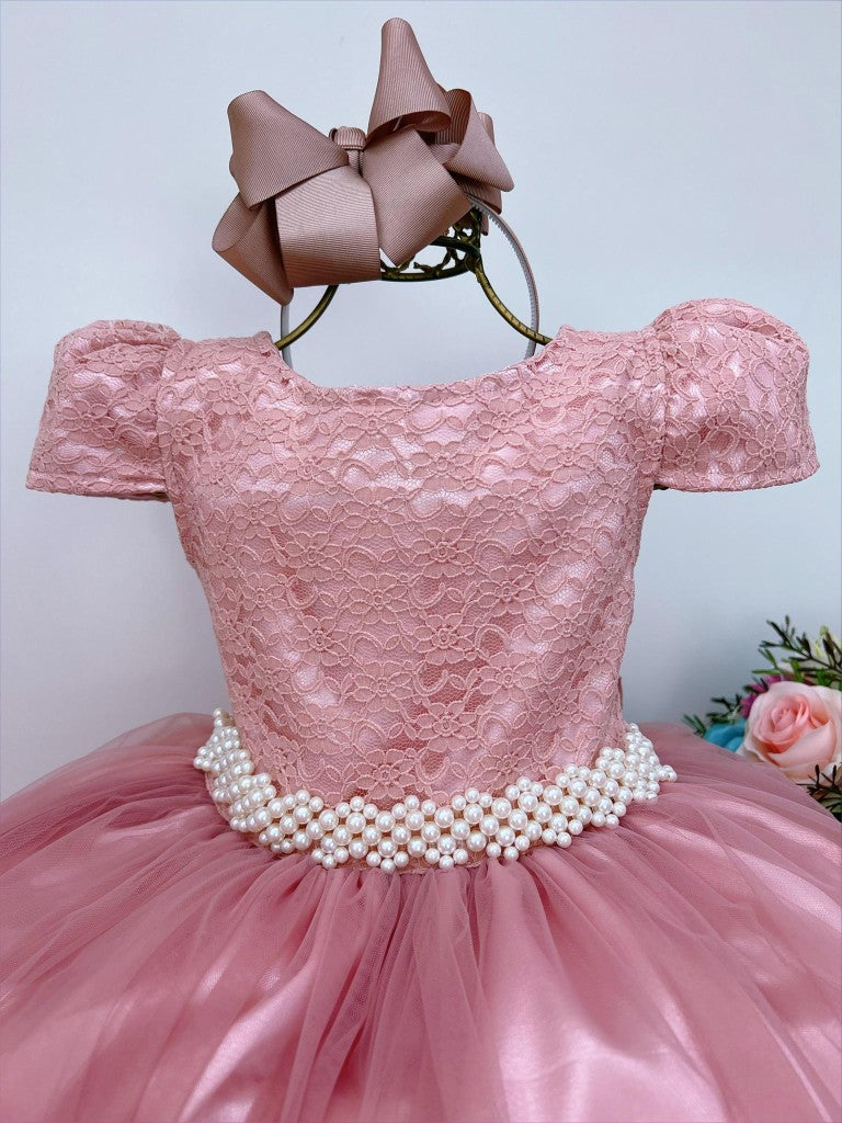 Vestido infantil Royal Rose con encaje y perlas para fiesta de lujo
