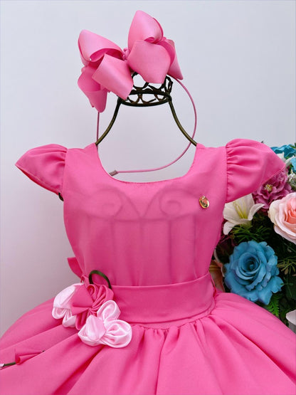 Vestido infantil rosa chicle con broche de flores de lujo 