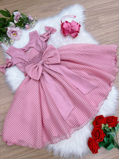 Vestido rosa infantil con cinturón de perlas y diamantes de imitación de lujo 