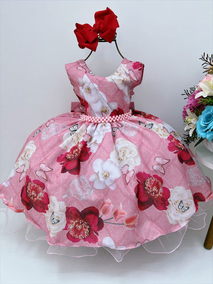 Vestido infantil de lujo "Jardín de rosas de mariposas y perlas" 
