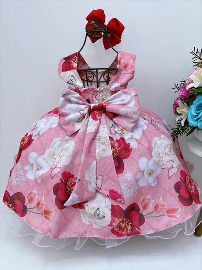 Vestido infantil de lujo "Jardín de rosas de mariposas y perlas" 