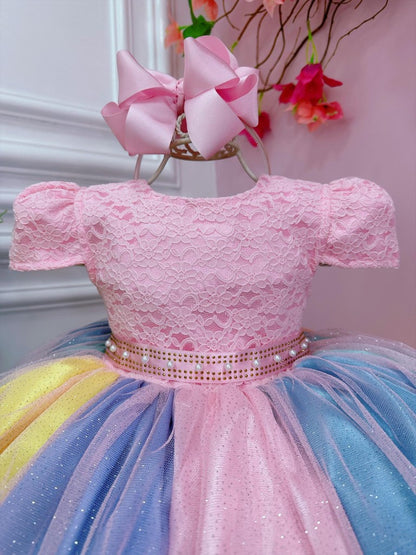 Vestido de fiesta arcoíris con lluvia de amor de unicornio para niños