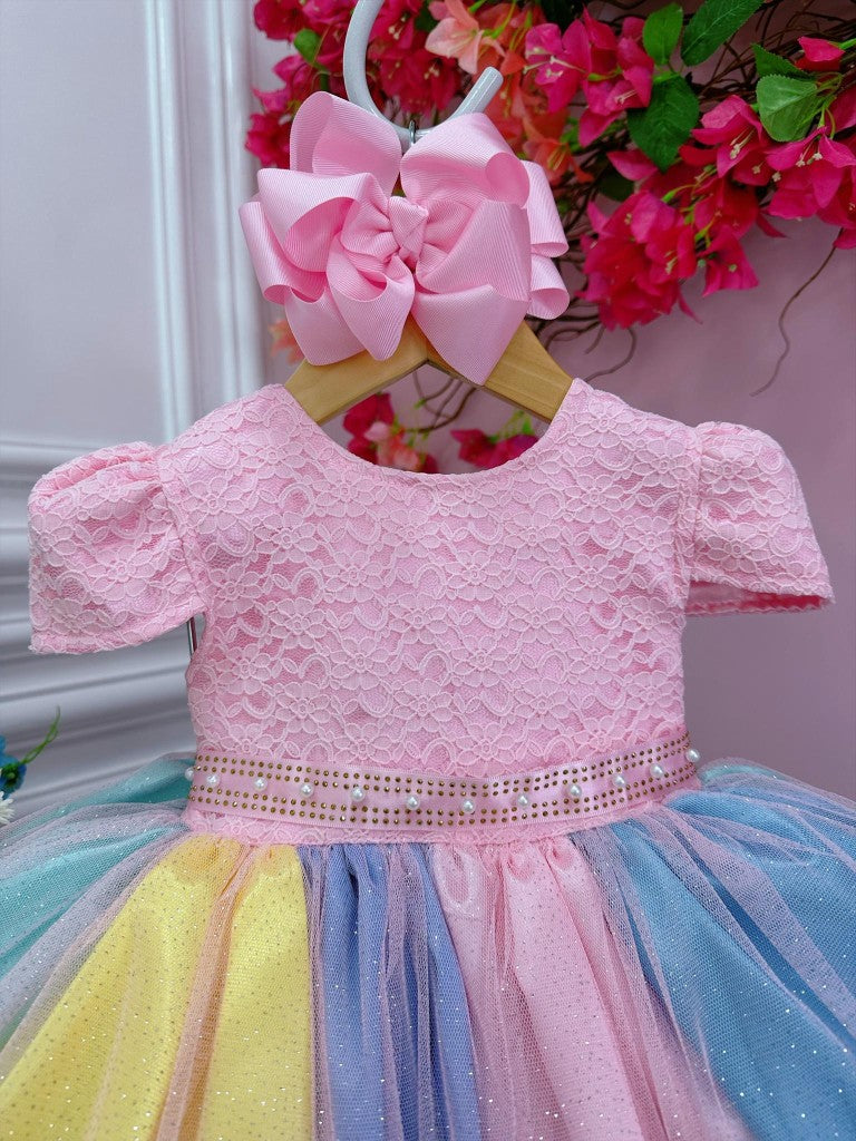 Vestido de fiesta arcoíris con lluvia de amor de unicornio para niños