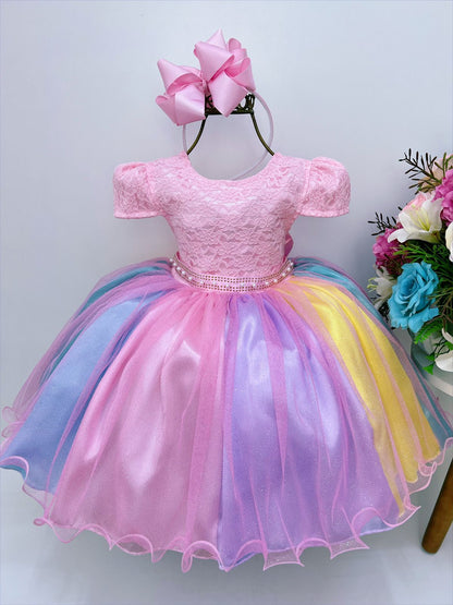 Vestido de fiesta arcoíris con lluvia de amor de unicornio para niños