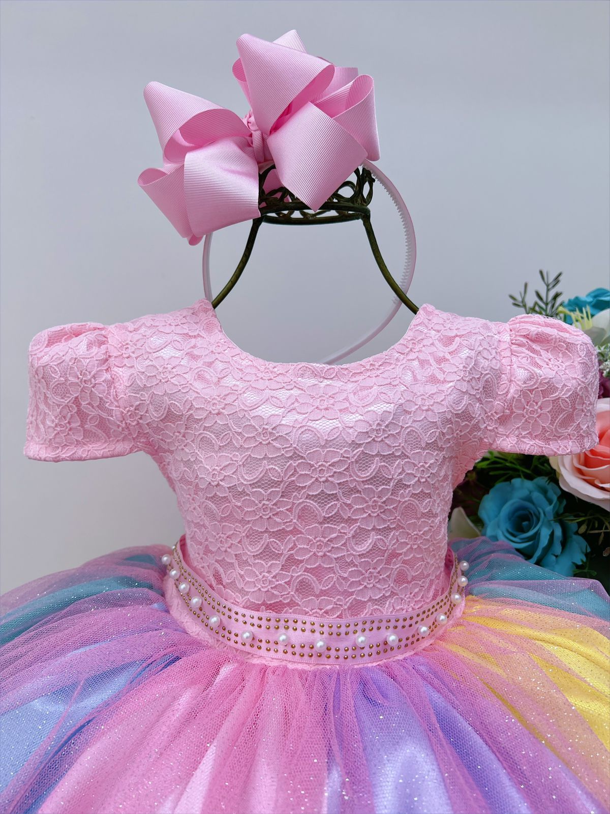 Vestido de fiesta arcoíris con lluvia de amor de unicornio para niños