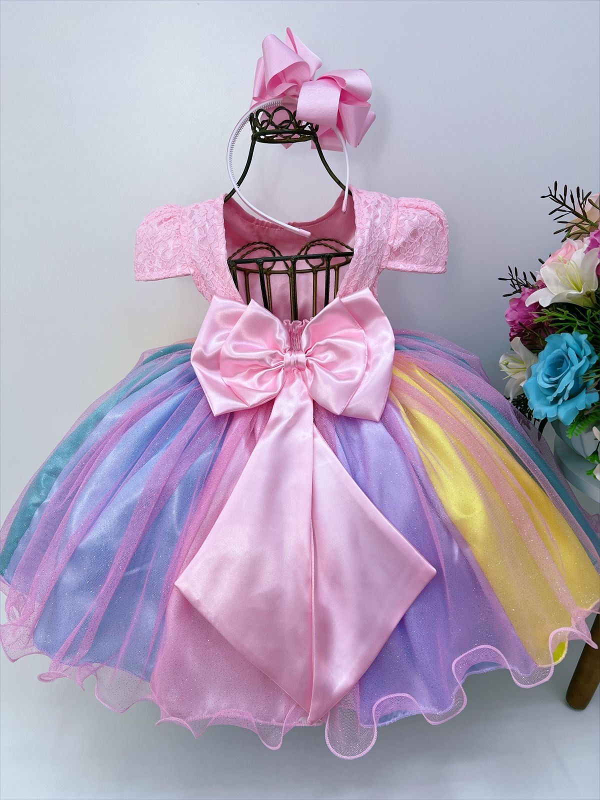 Vestido de fiesta arcoíris con lluvia de amor de unicornio para niños