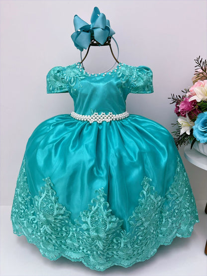 Vestido de novia infantil de encaje verde con perlas de lujo