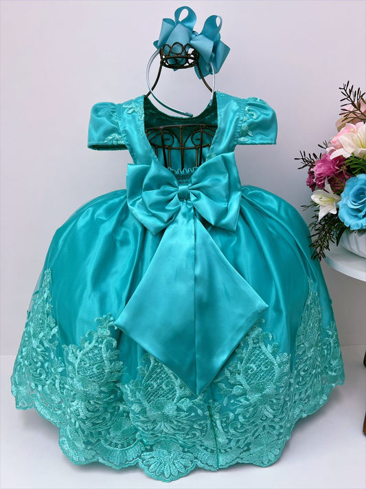 Vestido de novia infantil de encaje verde con perlas de lujo
