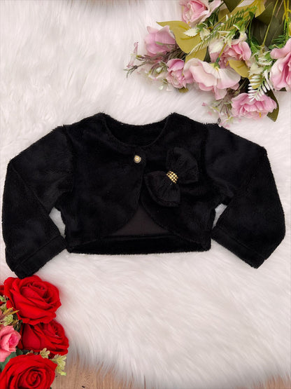 Bolero Infantil de Pelúcia Preto Plush Botão Laço Stass