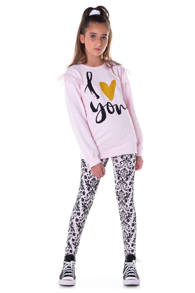 Conjunto de sudadera y leggings con parte superior de té rosa