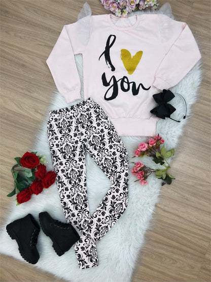 Conjunto de sudadera y leggings con parte superior de té rosa