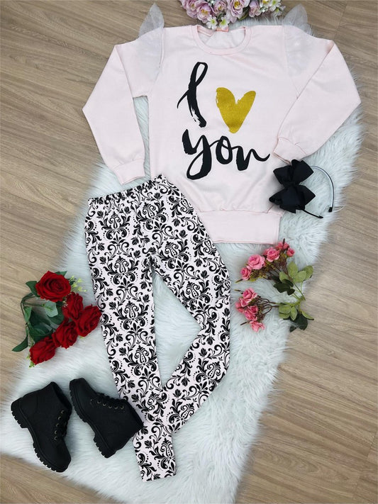 Conjunto de sudadera y leggings con parte superior de té rosa