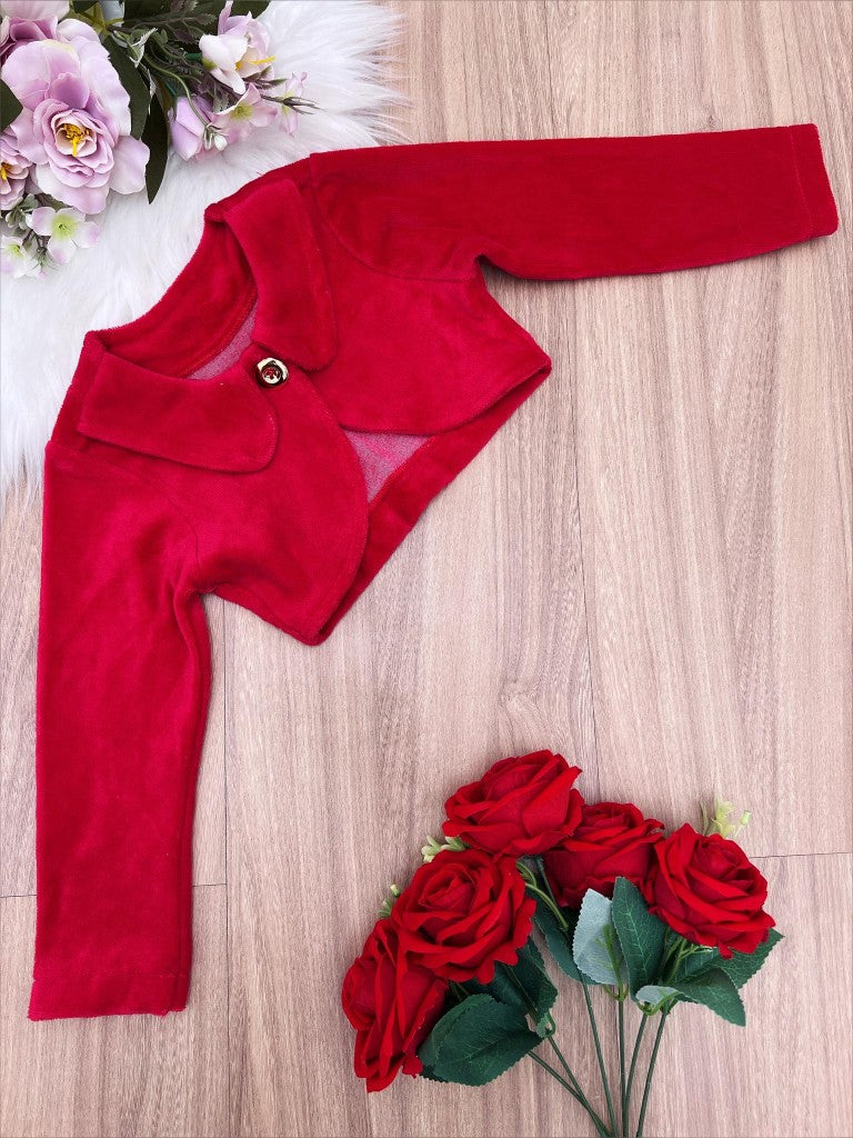 Bolero infantil de lujo de felpa roja con botón 