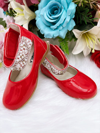 Tobillero con purpurina roja, perlas y pedrería
