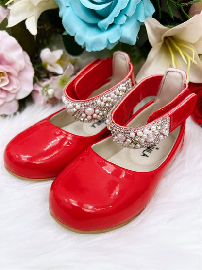 Tobillero con purpurina roja, perlas y pedrería