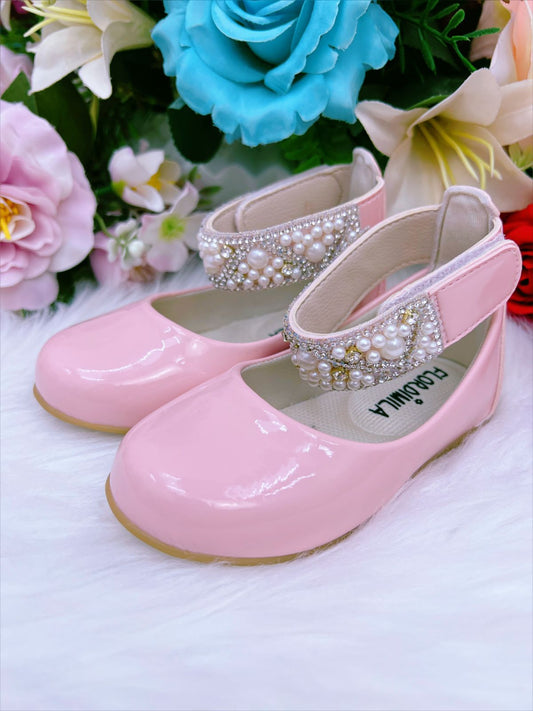 Zapato Tobillero Rosa con Perlas y Pedrería 