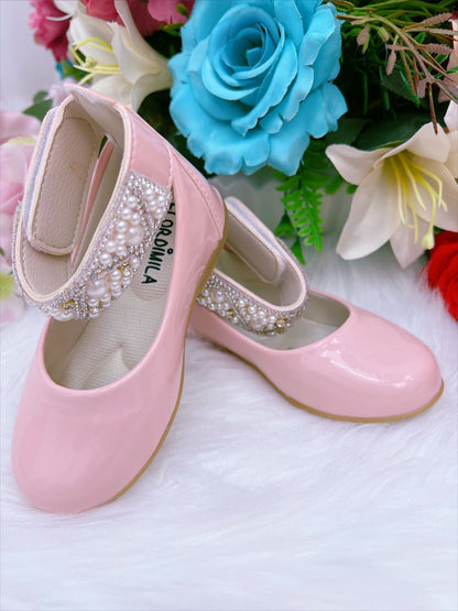 Zapato Tobillero Rosa con Perlas y Pedrería 