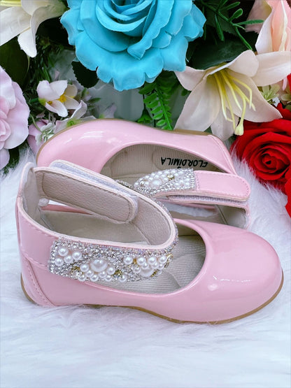 Zapato Tobillero Rosa con Perlas y Pedrería 