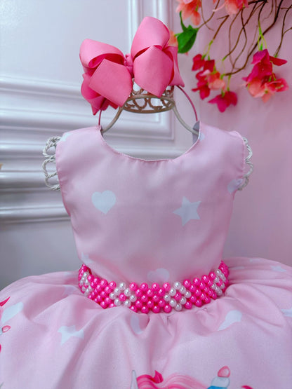 Vestido infantil de unicornio rosa para fiestas de cumpleaños de lujo 