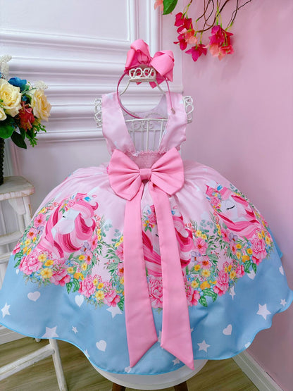 Vestido infantil de unicornio rosa para fiestas de cumpleaños de lujo 