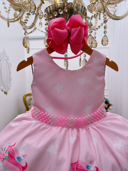 Vestido infantil de unicornio rosa para fiestas de cumpleaños de lujo 