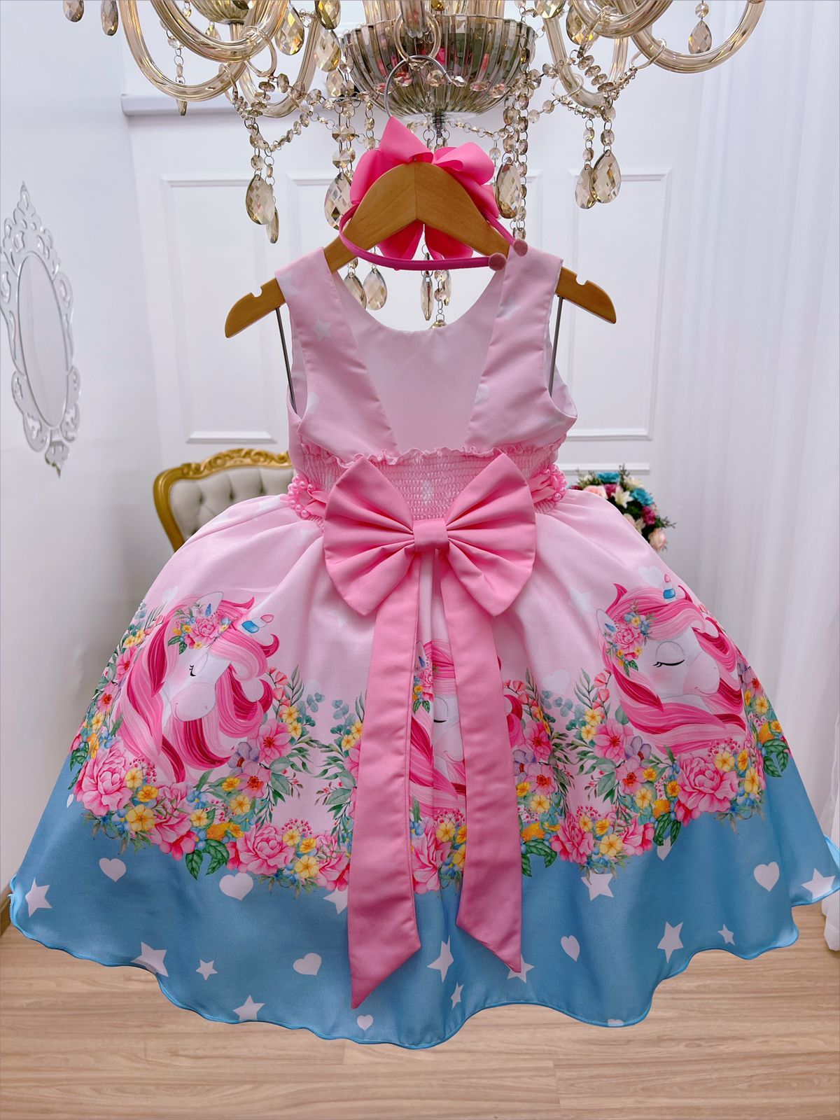 Vestido infantil de unicornio rosa para fiestas de cumpleaños de lujo 