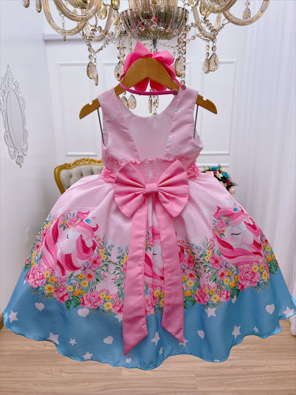 Vestido infantil de unicornio rosa para fiestas de cumpleaños de lujo 