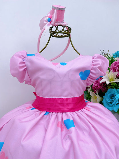 Vestido infantil de lujo con lazo de corazones de circo rosa