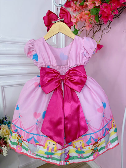 Vestido infantil de lujo con lazo de corazones de circo rosa