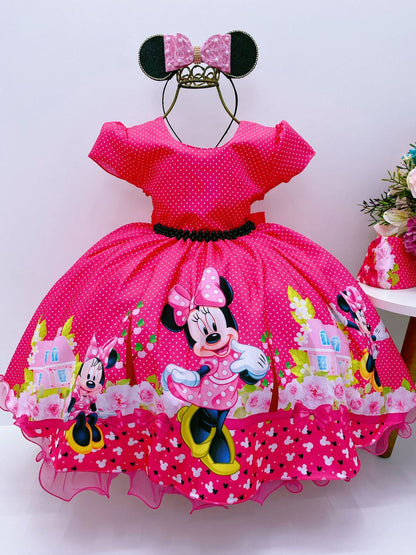 Vestido de Minnie Mouse con lunares rosas y perlas 