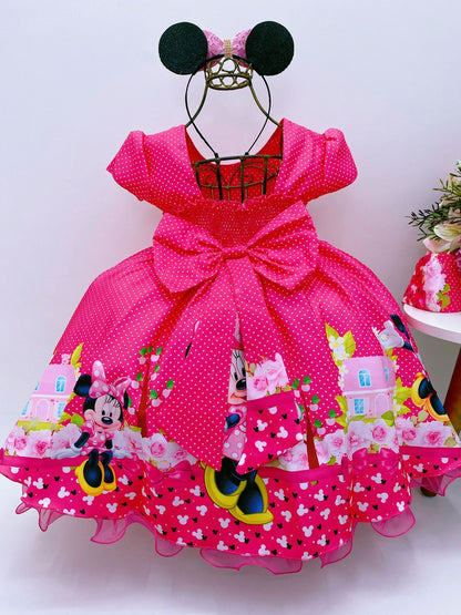 Vestido de Minnie Mouse con lunares rosas y perlas 