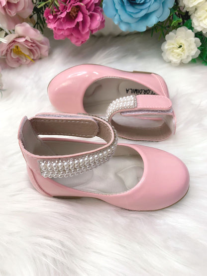 Sapatinho Rosa com Tornozeleira Pérolas e Strass