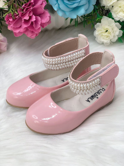 Sapatinho Rosa com Tornozeleira Pérolas e Strass
