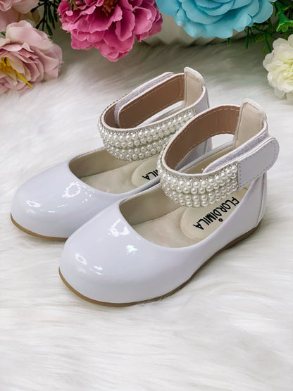 Sapatinho Branco com Tornozeleira Pérolas e Strass