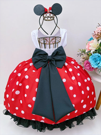 Vestido infantil de Minnie Mouse rojo con lunares blancos y tiara
