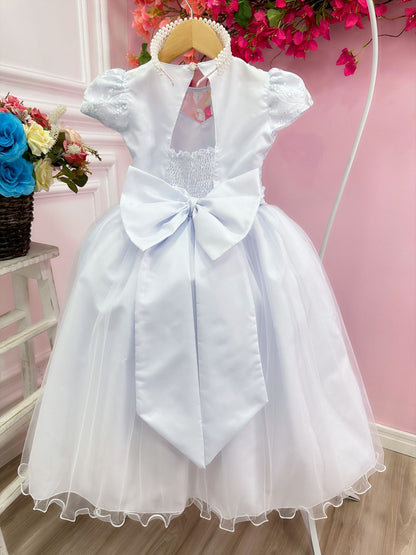 Vestido de dama de honor infantil con encaje de perla blanca para boda