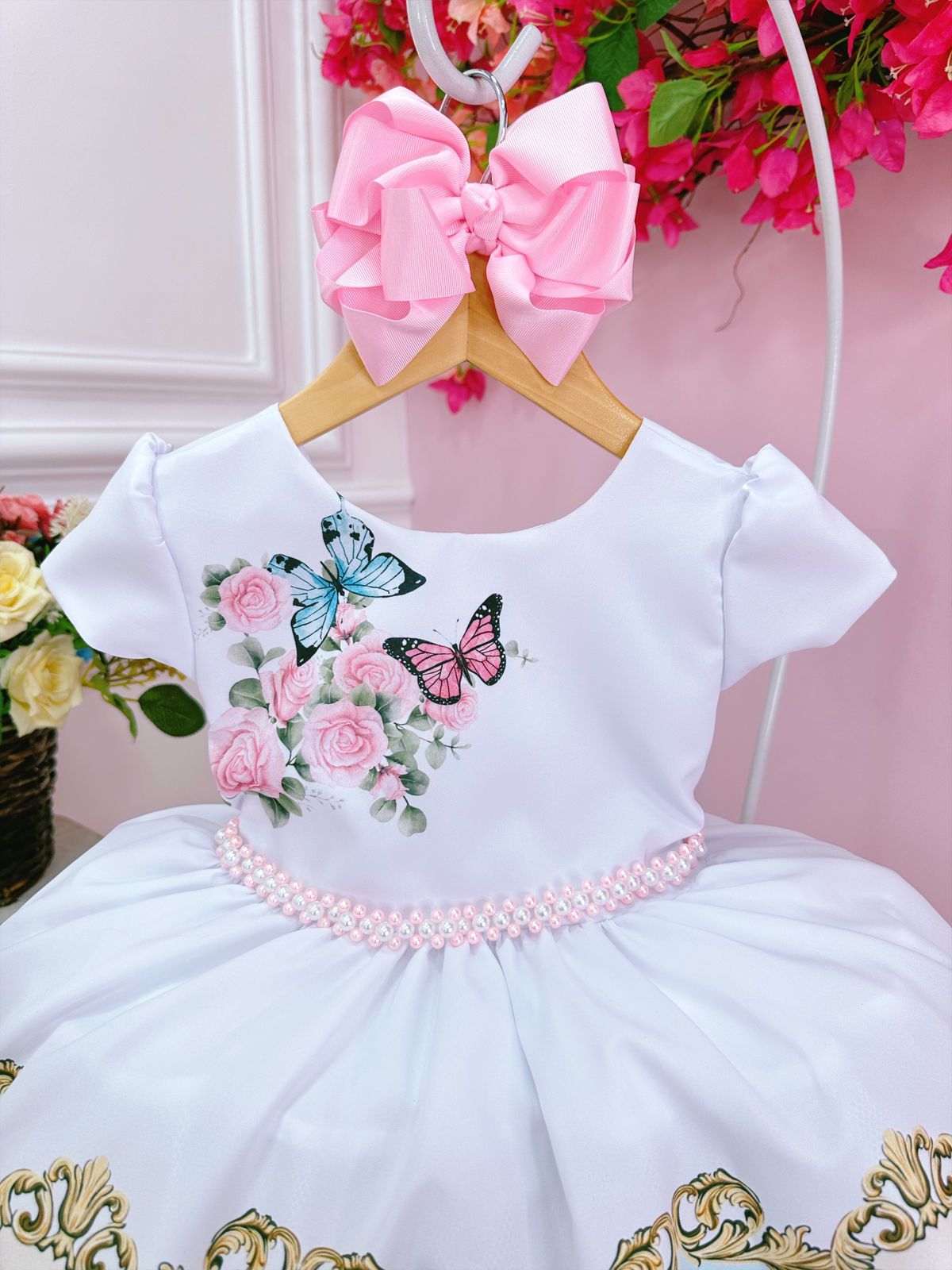 Vestido infantil blanco del Jardín de Mariposas Encantado