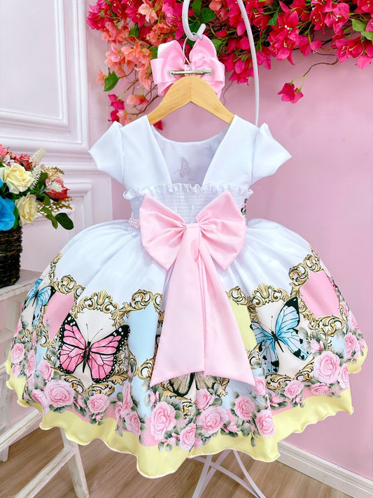 Vestido infantil blanco del Jardín de Mariposas Encantado